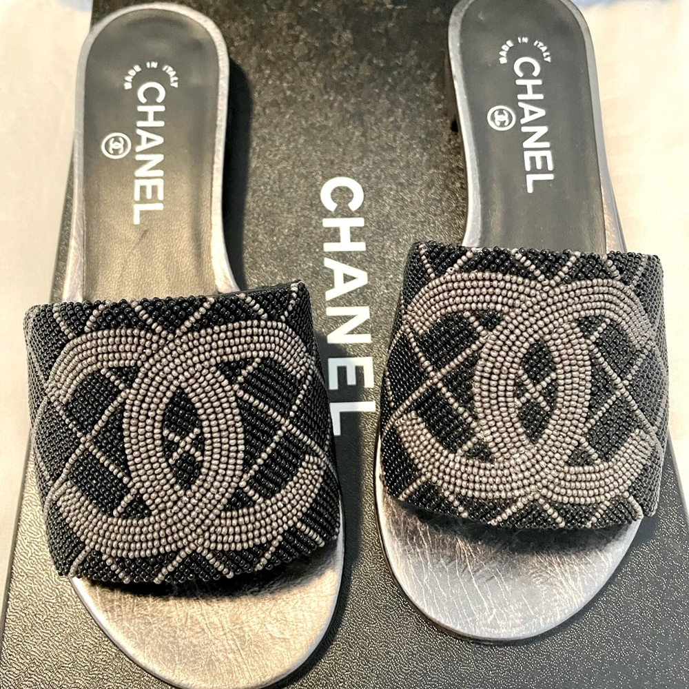 Chanel Pearl Embroidery CC Mules Size 7